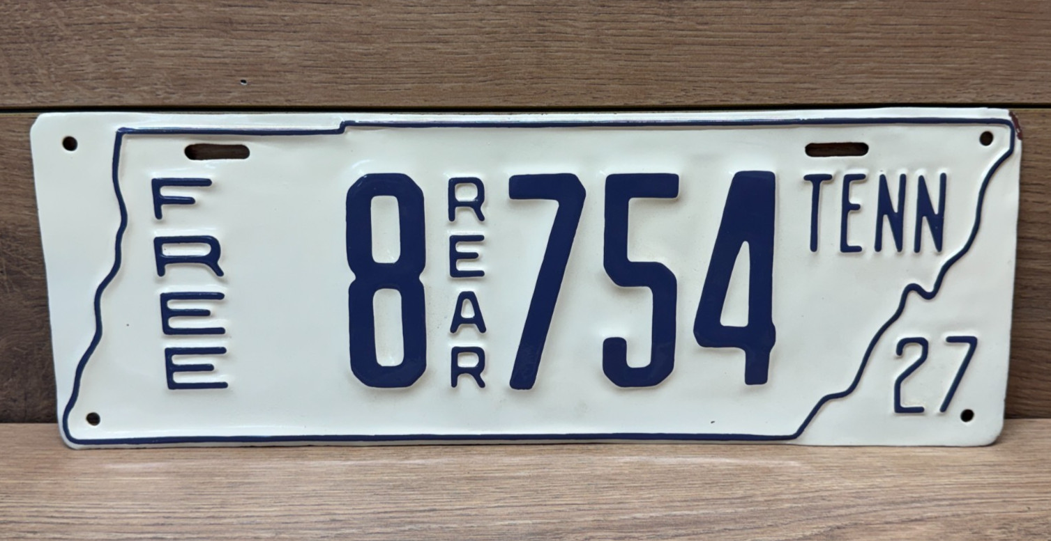 Vintage 1927 Tennessee Tax Exempt Municipal Rear License Plate Restored - Rare