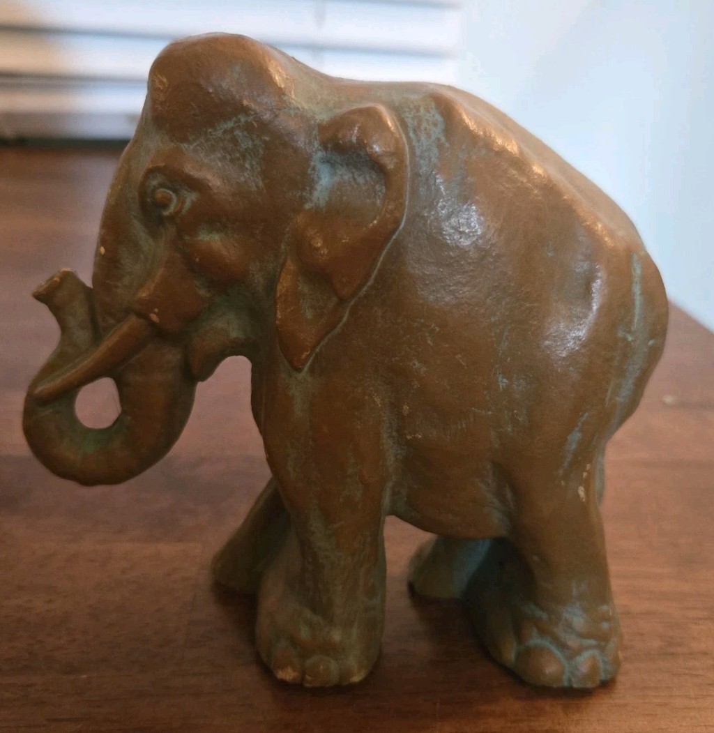 Vintage Syroco Wood Bronze Finish Asian Elephant 1920\'s-30\'s Wild Animal Statue