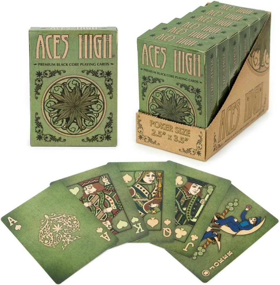 6 Decks - ACES HIGH Premium Green Playing Cards Poker Wide Standard Index 6 pack