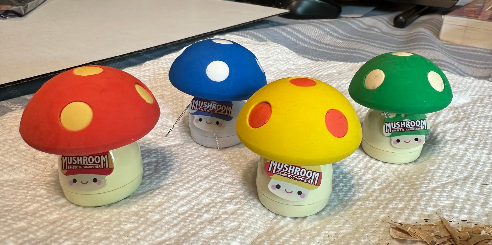 Lot of 4 Vintage Scholastic Book Fair Mushroom Pencil Sharpeners Erasers