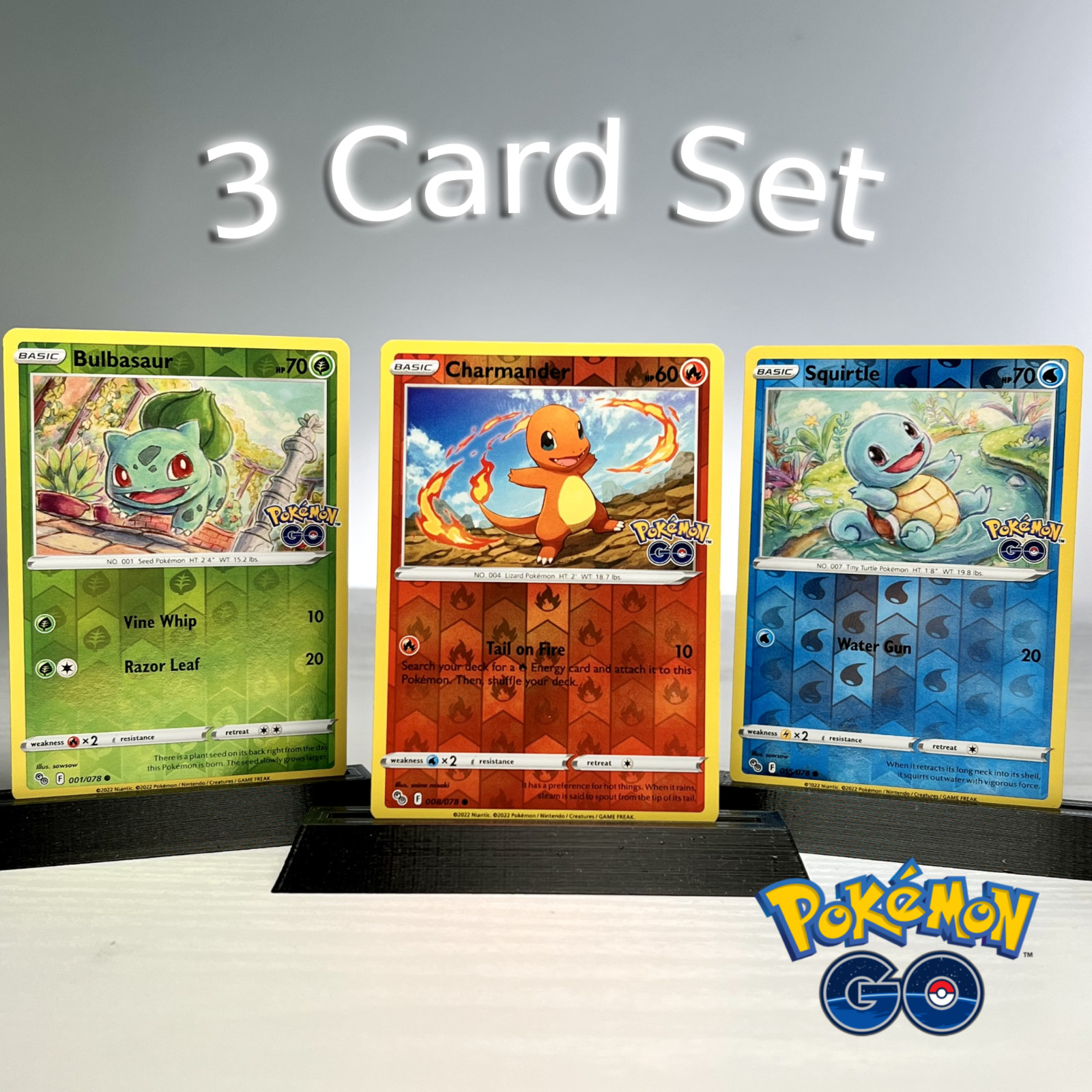 Charmander Squirtle & Bulbasaur Starters - Pokemon GO TCG - Holo 3 Card Set - NM