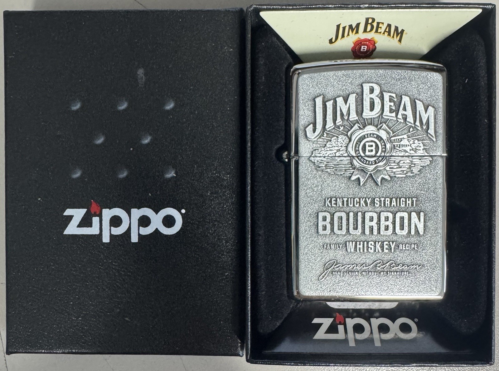 ZIPPO 2025 JIM BEAM BOURBON EMBLEM POLISHED CHROME LIGHTER SEALED IN BOX D909