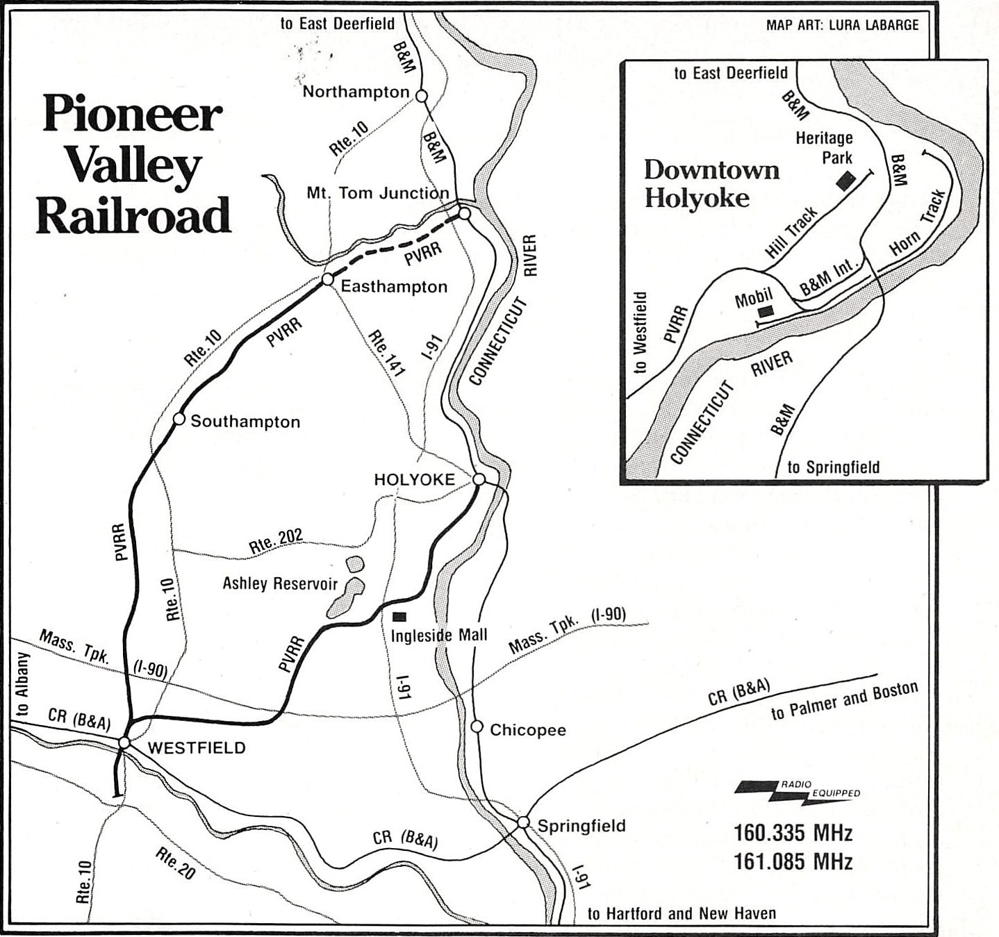Pioneer Valley Railroad Map & CF7 #2558 Locomotive Holyoke Local Vtg Mag Excerpt