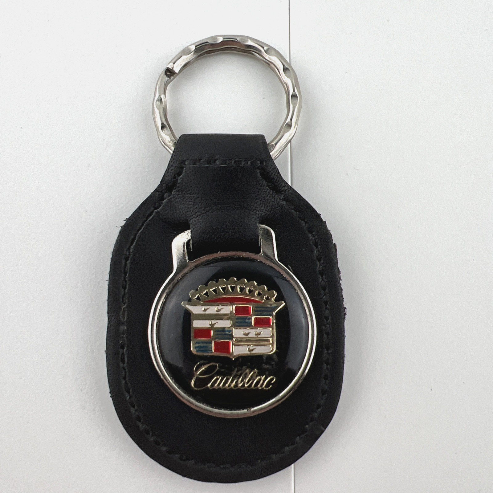Vintage 1980s Cadillac Leather Keyring Keychain Black Made in Canada