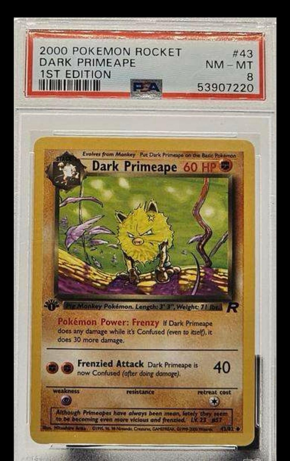 2000 Pokemon Rocket #43 Dark Primeape 1st Edition PSA 8