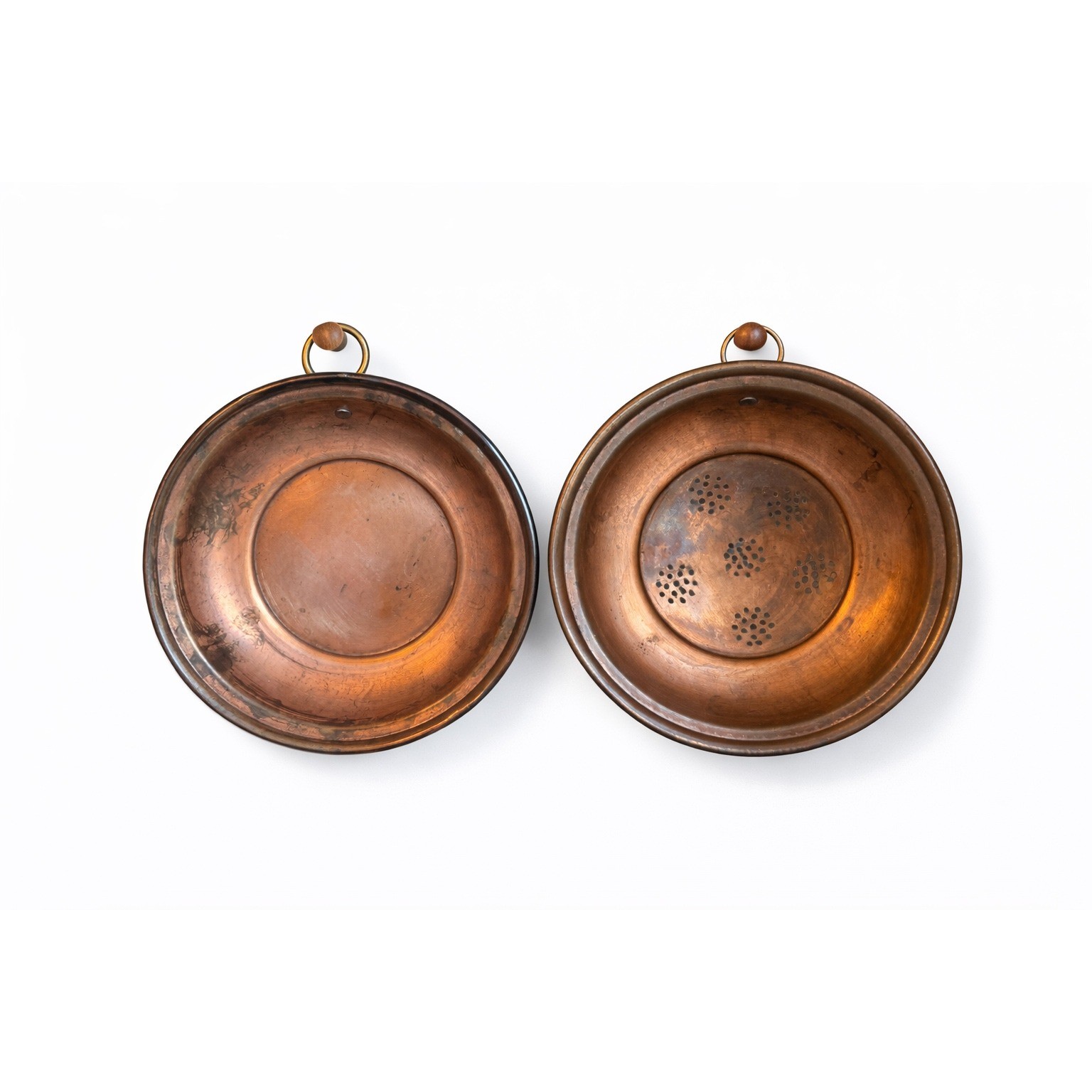 Antique 19th Century Handmade Copper Plate & Sieve Set