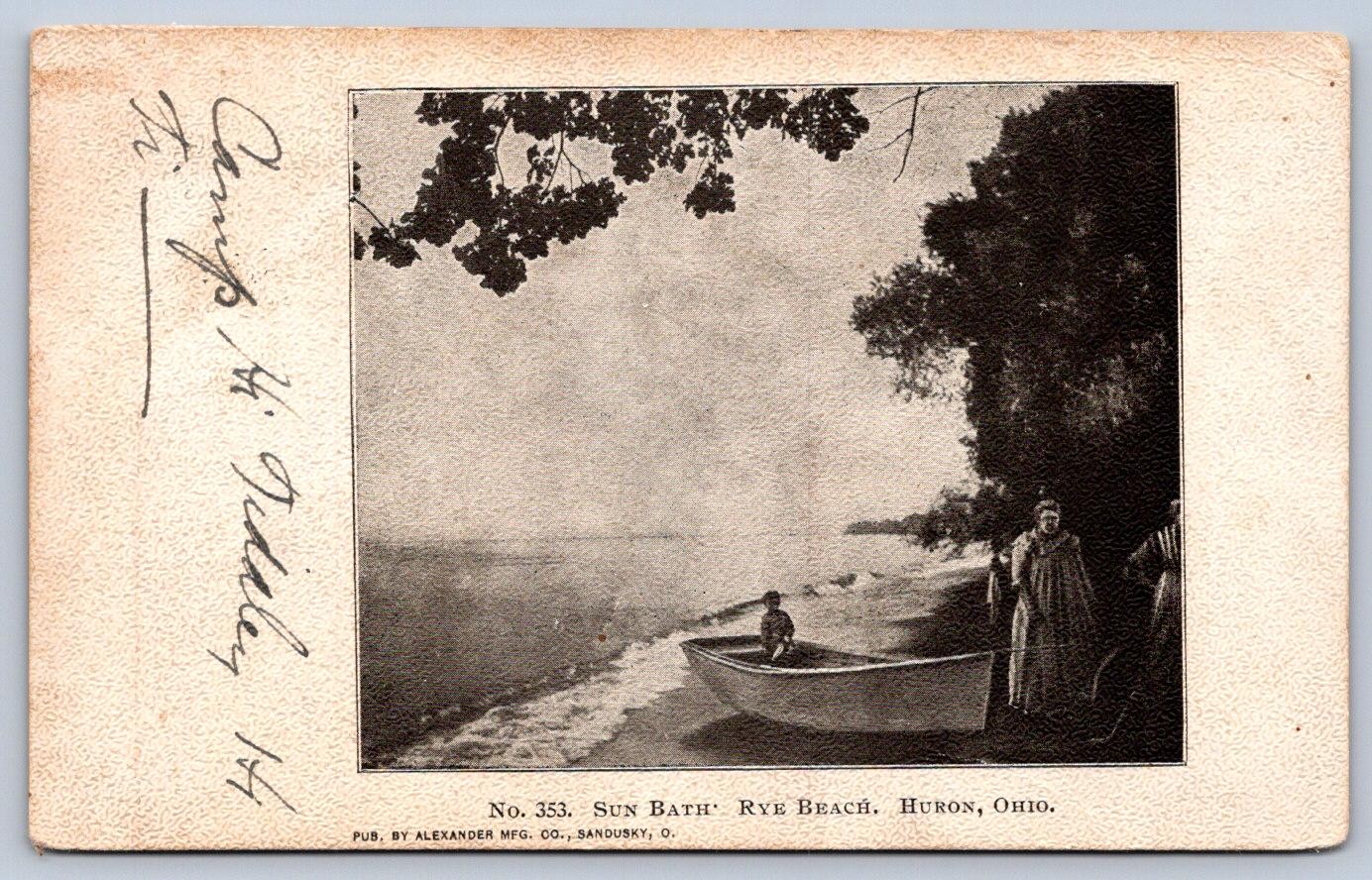 K67/ Rye Beach Huron Ohio Postcard c19Sun Bath Boat Beach Child  110