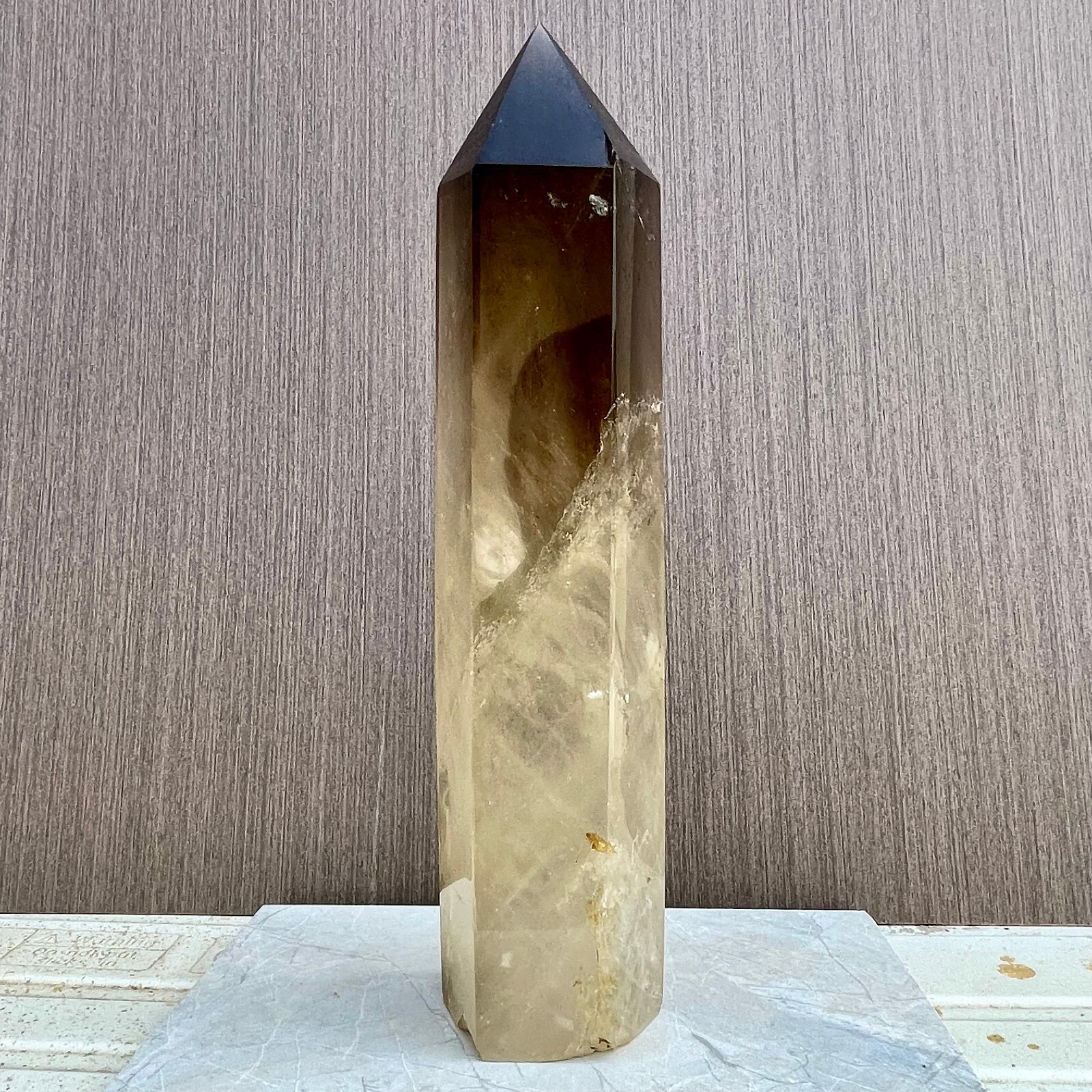 10.44LB Large Natural Tea Crystal Obelisk Transparent Quartz Energy