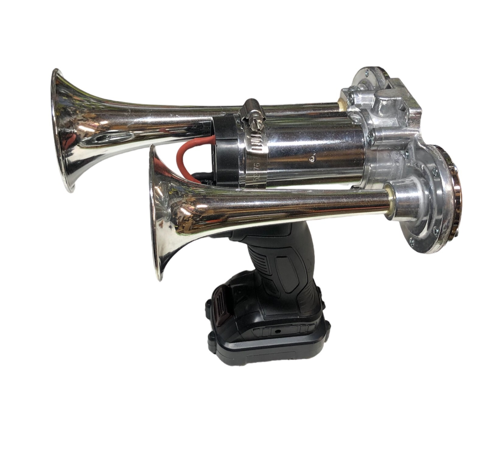 Dual Trumpet Air Horn Prop. Handheld. 12V Battery and Charger Included