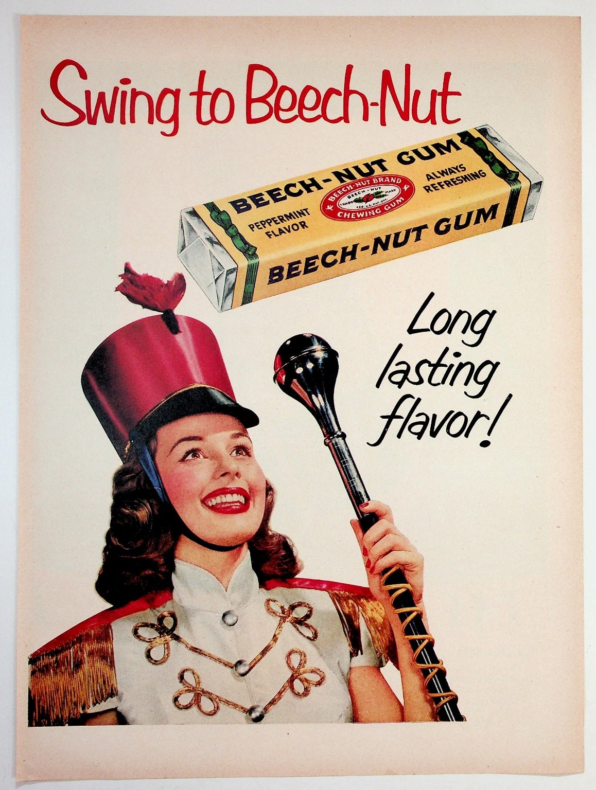 Vintage Beech-Nut Peppermint Gum Magazine Ad 1940s 1950s Marching Band Woman