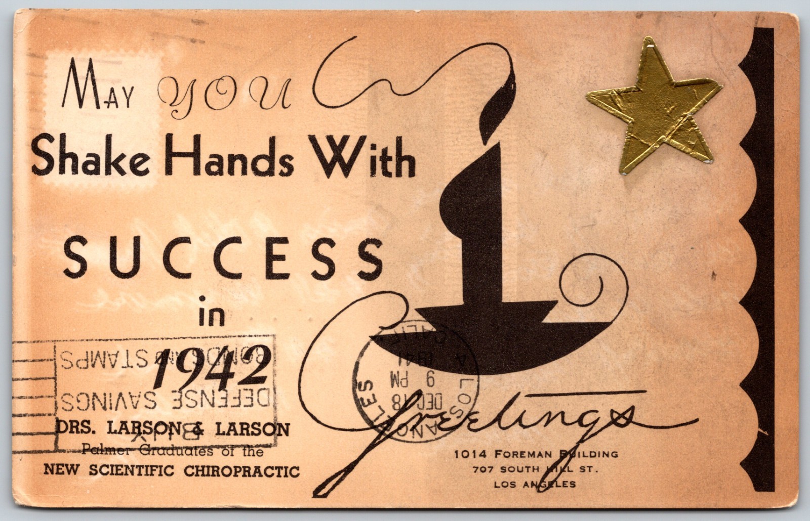 1941 Wish Success Chiropractic CA USA Complete Victory Msg RARE VINTAGE Postcard