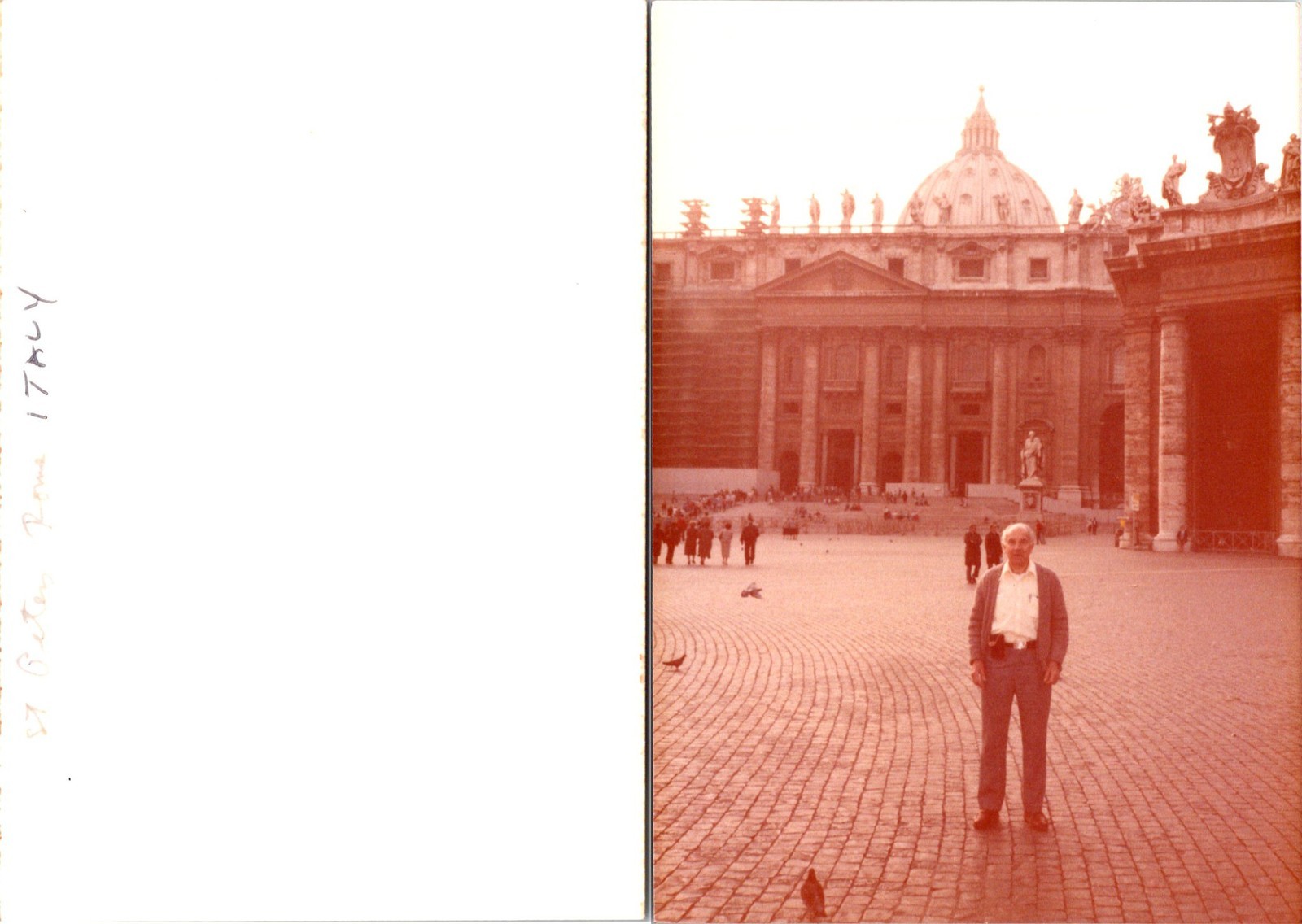 Man outside St. Peter's Rome, Italy Vtg Found Photo V4698
