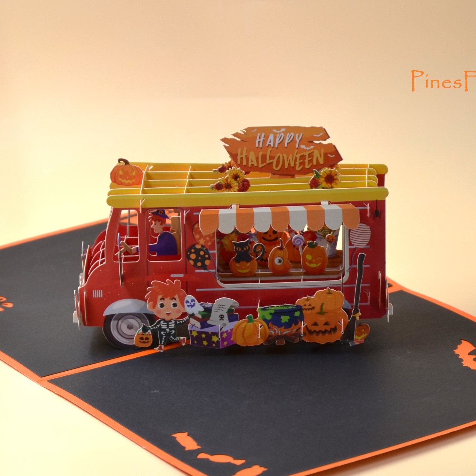 D02-Happy Halloween 3D Pop-Up Card - Spooky  Halloween Pumpkin Car