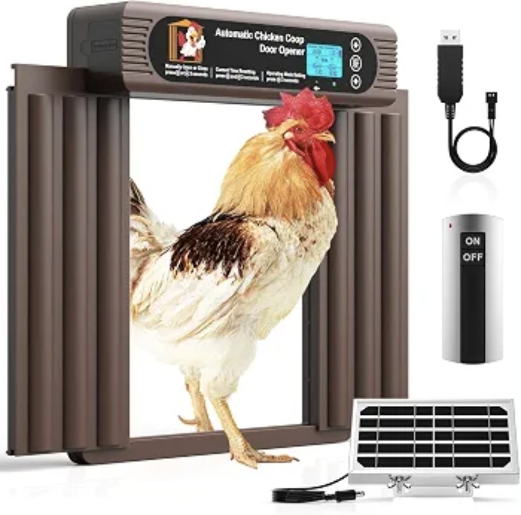 Automatic Chicken Coop Door Solar Powered, Extra Large Size, Anti-Pinch Desig...