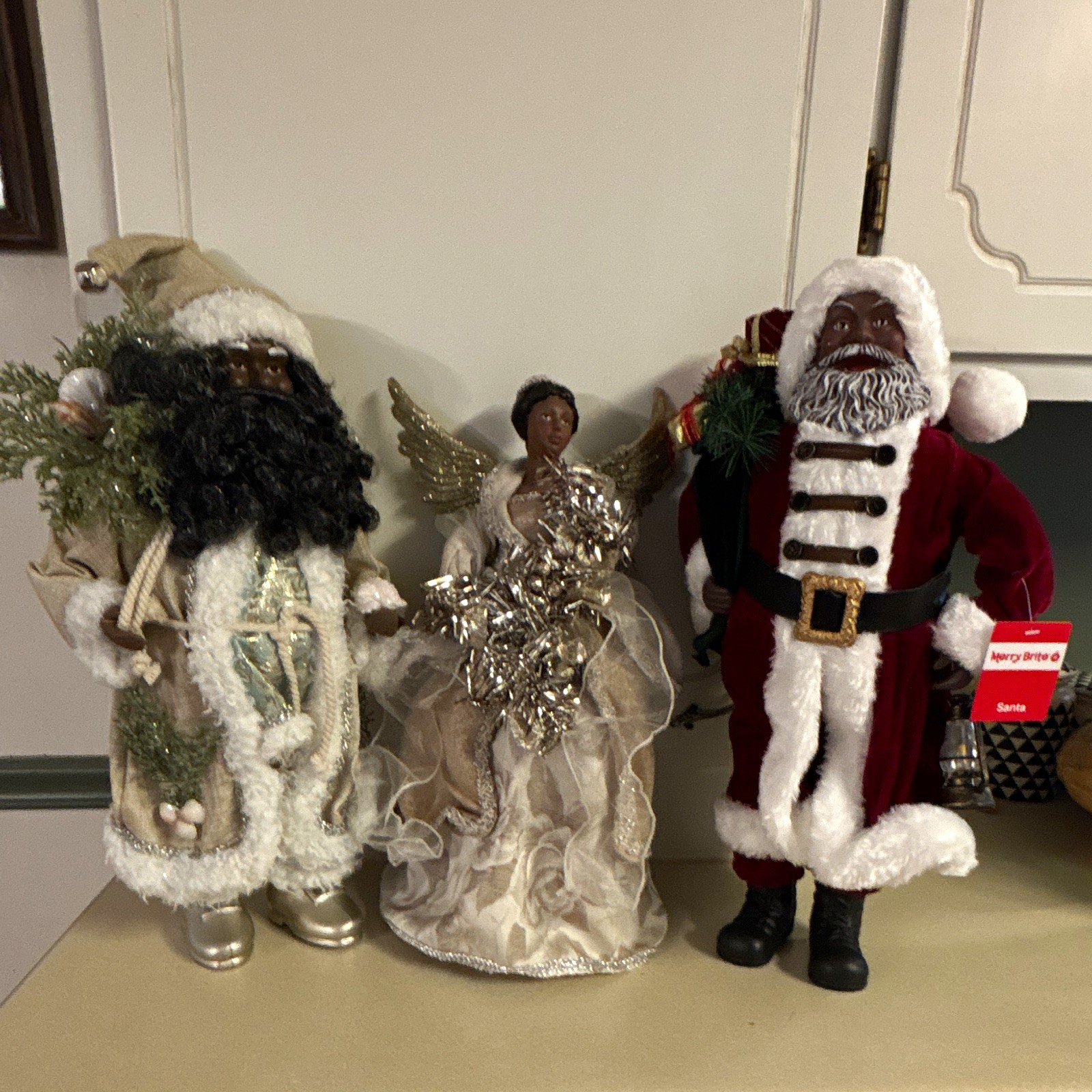 Merry Brite Christmas Santa Figurines Set of 3 Indoor Fabric Multicolor Merry Brite Christmas Santa Figurines Set of 3 Indoor Fabric Multicolor