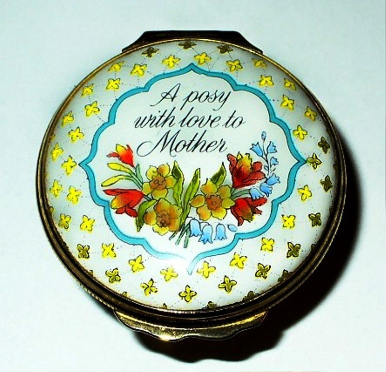 HALCYON DAYS ENAMEL BOX - MOTHER\'S DAY 1989 - FLOWER BASKET - CROCUS - DAFFODILS