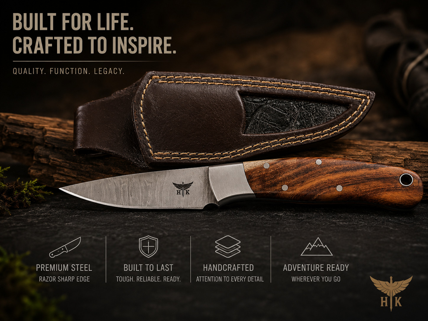 HTK  7.5 inch Custom Damascus Hunting Knife