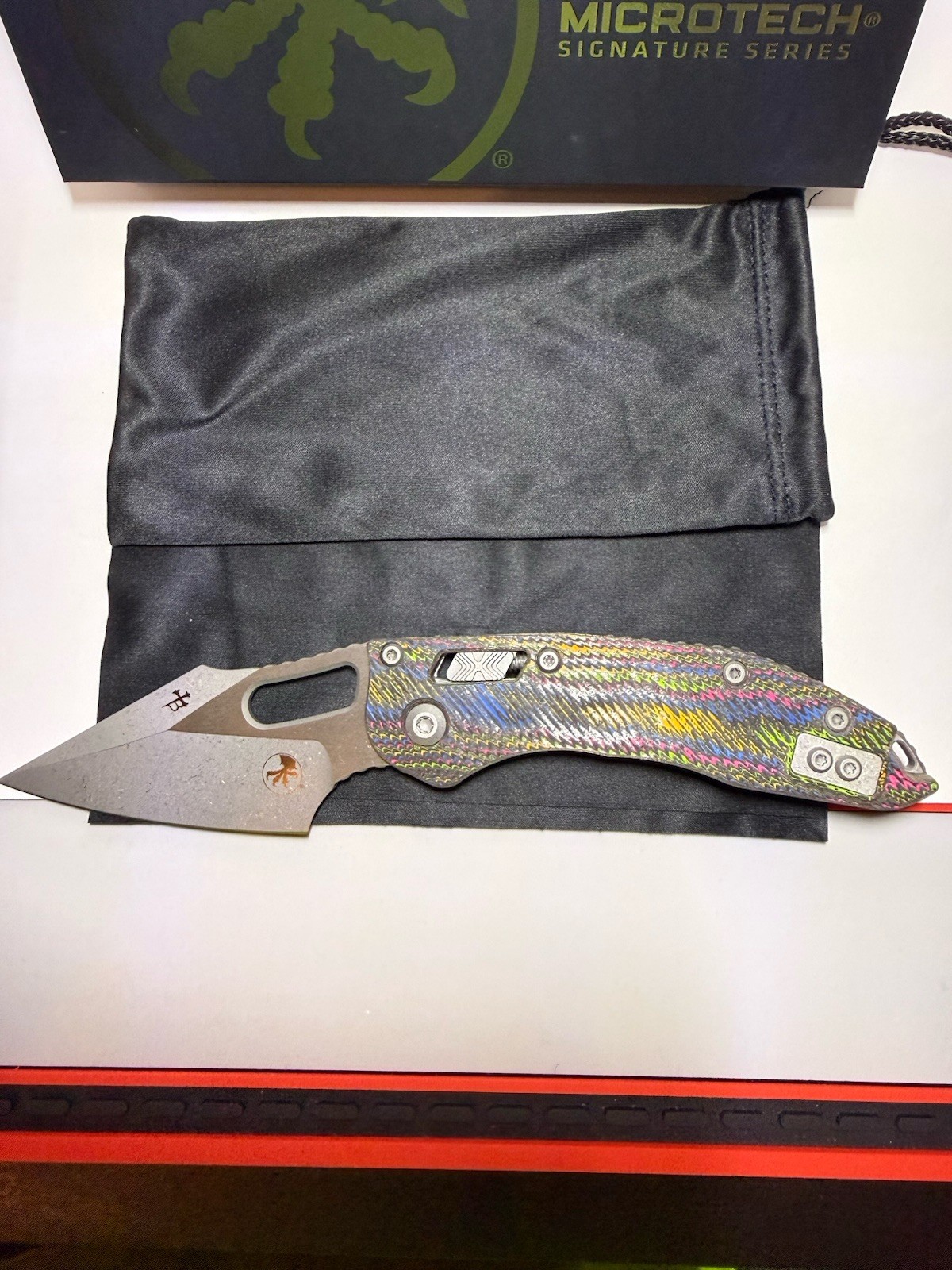 Microtech/Marfione Select Stitch M390MK 80’s Camo Carbon Very Rare UV REACT