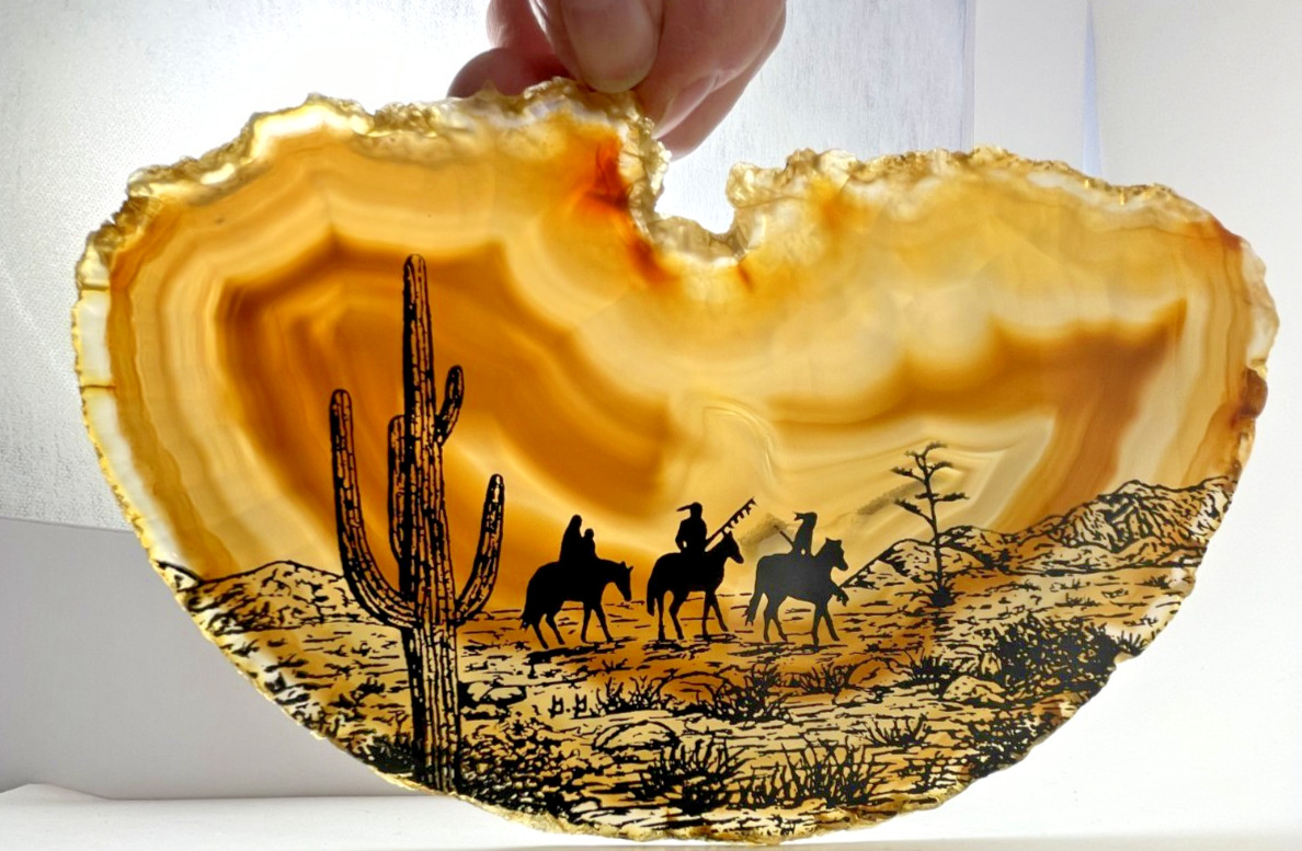 Hand Painted Agate Geode with Southwestern Desert Scene Approx 8.5\