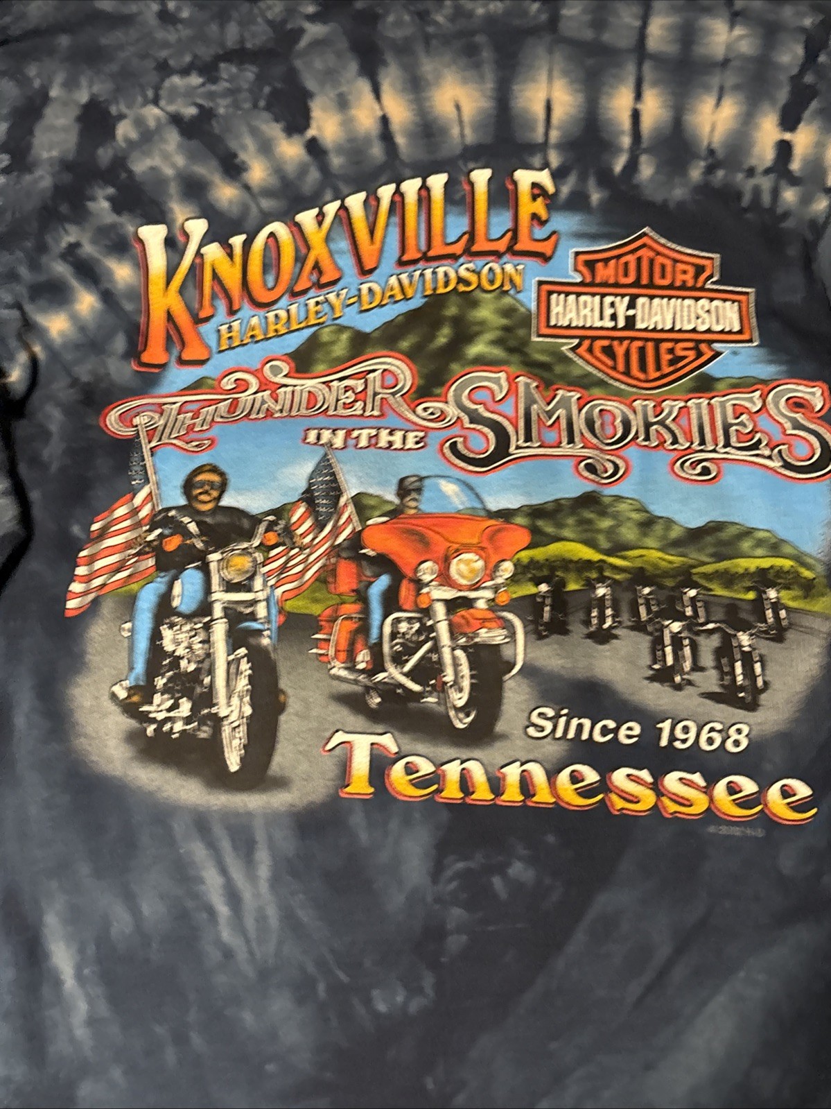 Vintage 90s Harley Davidson Shirt XL Tie Dye Knoxville TN Smoky Mountains USA