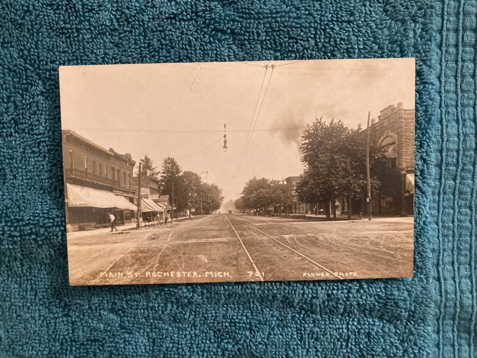 RPPC Rochester Michigan Main Street Looking North Flower Photo Unposted c1910