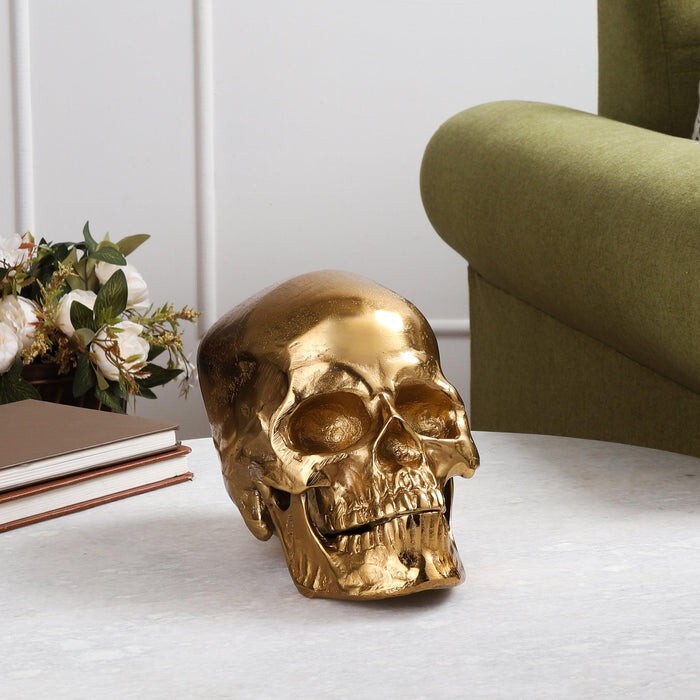 Gold Skull Head Skeleton Decoration Statue SEE  Skeleton Crafts Halloween Style