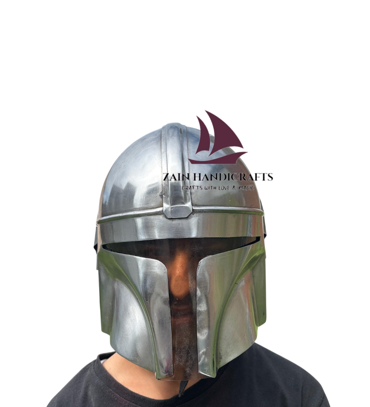 ZAIN Medieval Mandalorian Steel Helmet Star Wars Cosplay Armor Polished Besk Gif