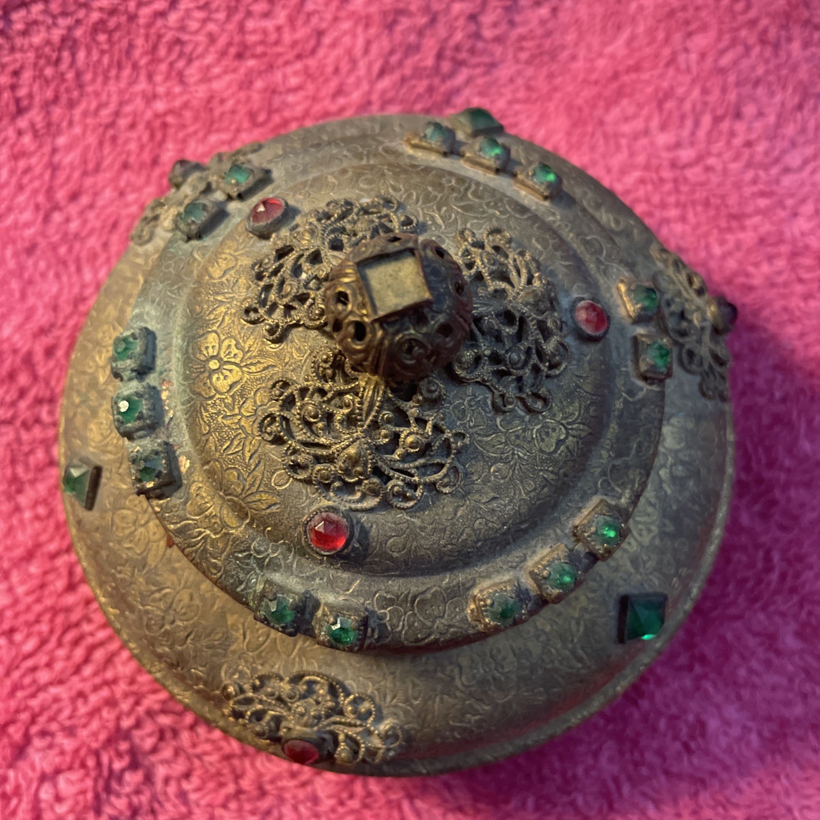Antique Gilt Bronze & Jeweled Powder Covered Jar (A1718)