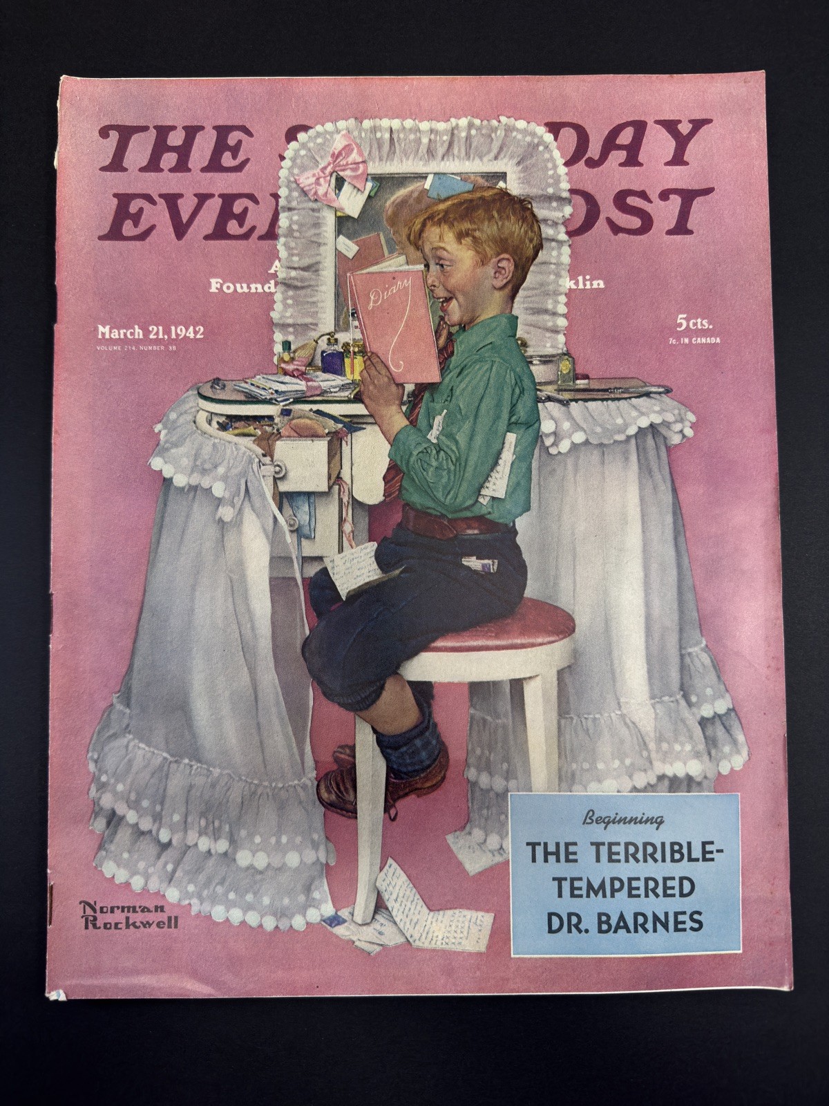 Saturday Evening Post Mar 21 1942 COMPLETE Norman Rockwell Boy Reading Diary
