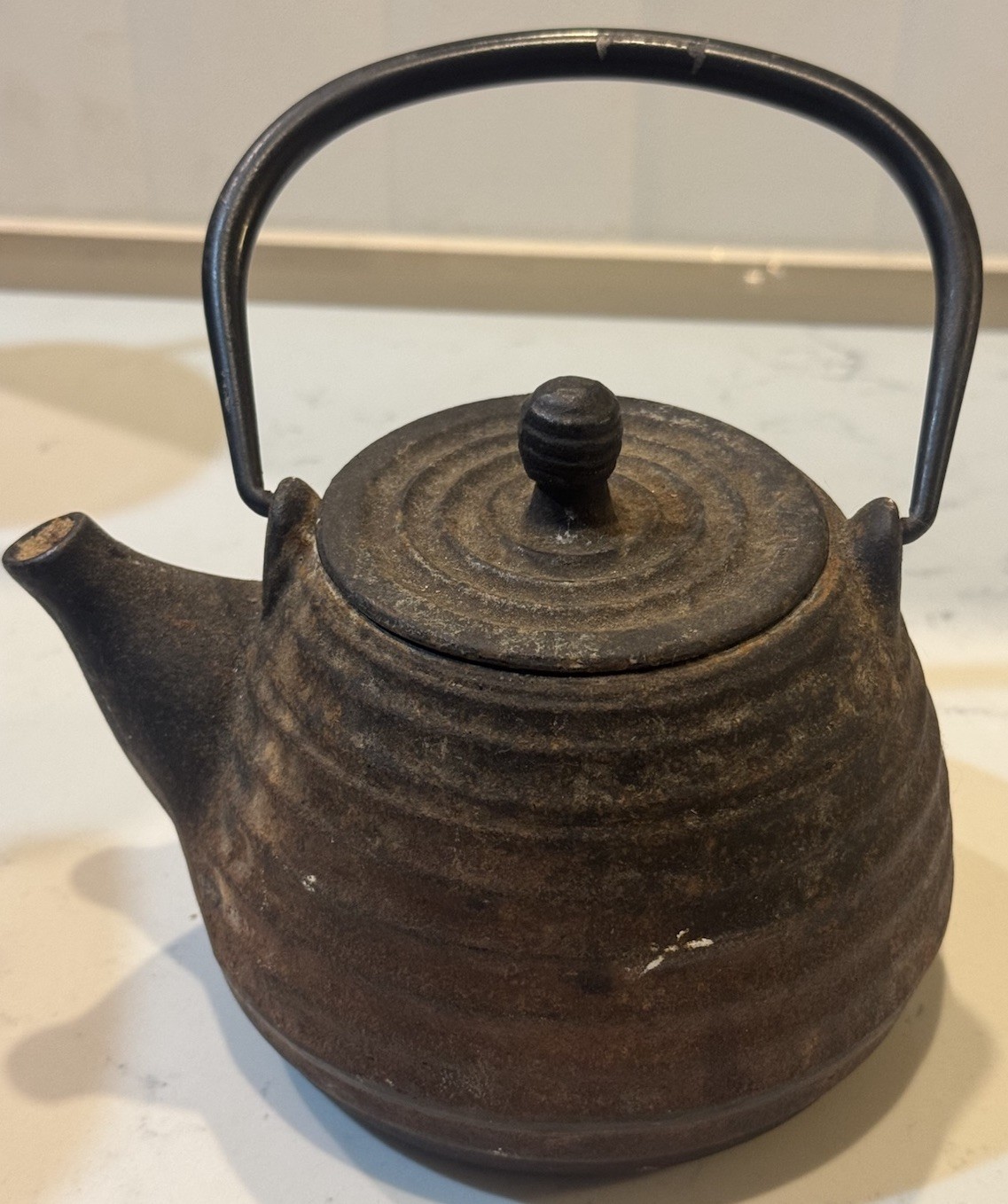 Vintage Japanese Tetsubin Cast Iron Kettle Ribbed Tea Pot Signed Japan