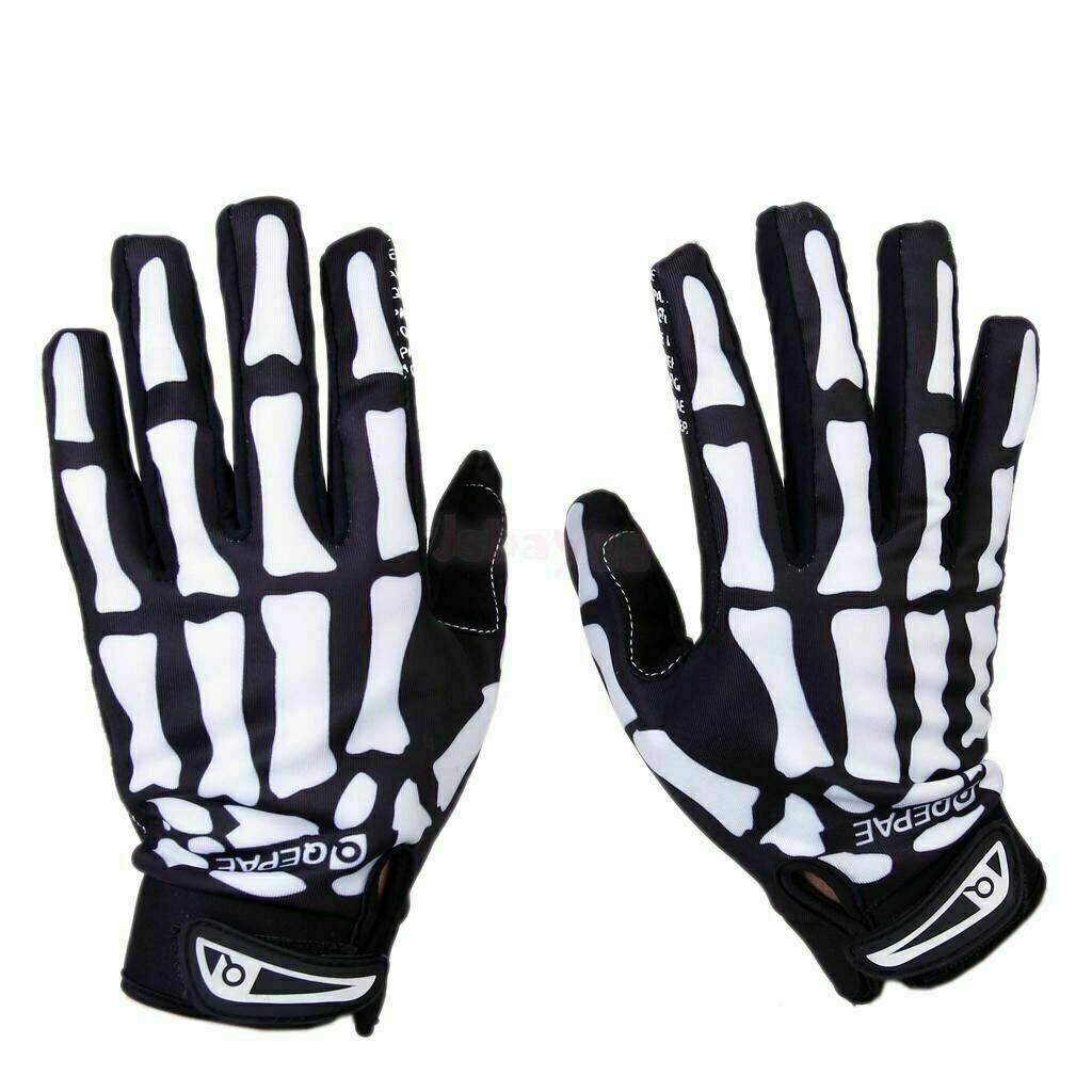 Biker Skeleton Bone Gloves Racing Cycling Motorcycle Mechanics Goth Full Finger