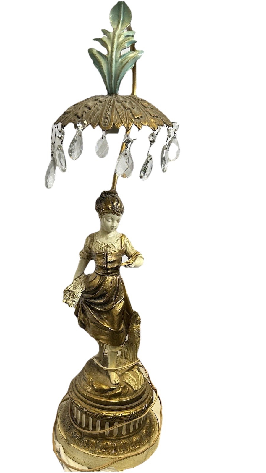 VTG Emile Bruchon Collection Francaise Girl Reading Book Crystal 28” Lamp 131