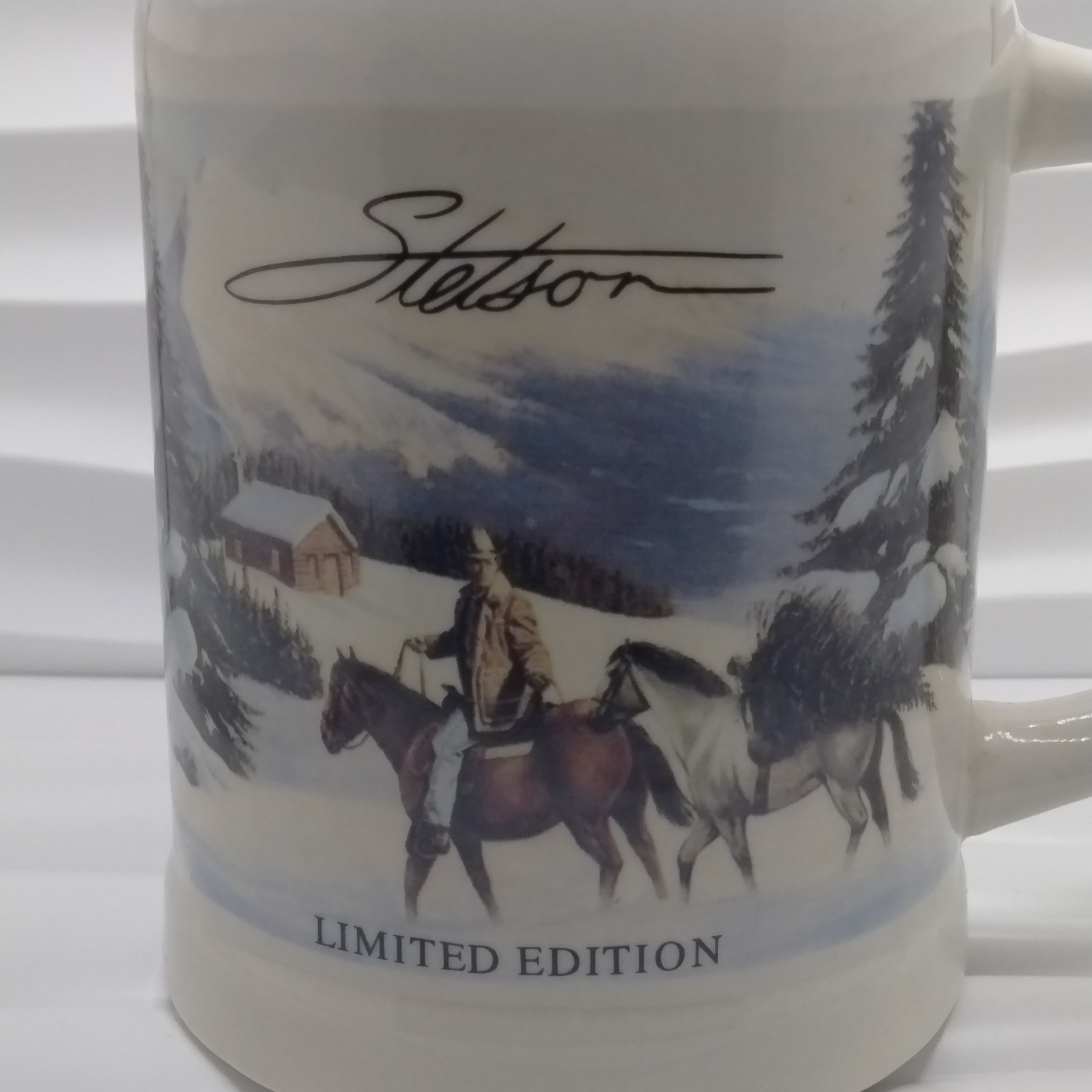 Stetson Limited Edition Collectible Mug Stein Horses Cowboy Scene 20 Ounces Stetson Limited Edition Collectible Mug Stein Horses Cowboy Scene 20 Ounces