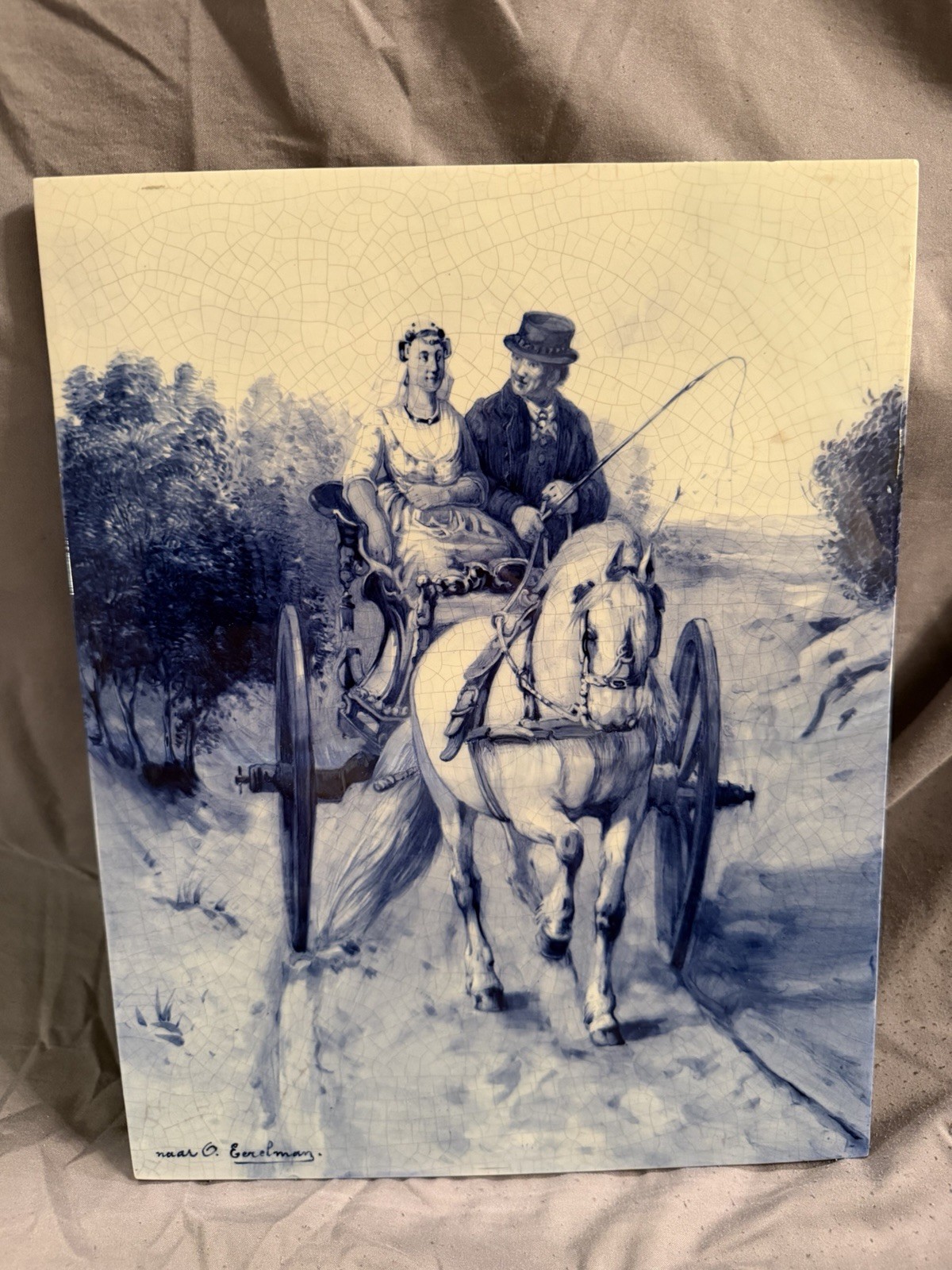 Royal Delft De Porceleyne Fles Eerelman Horse Carriage Wall Plaque 13.5”