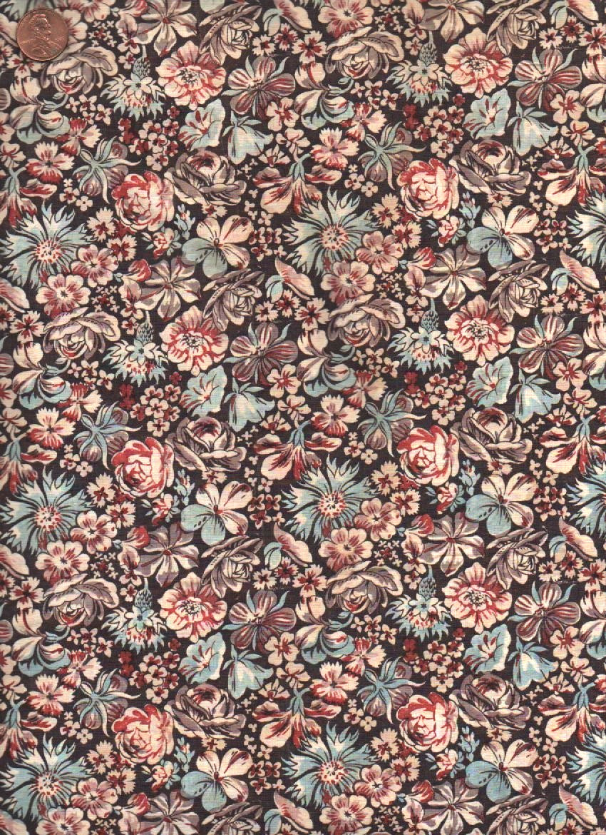 Antique 1870 Packed Floral Fancy Fabric
