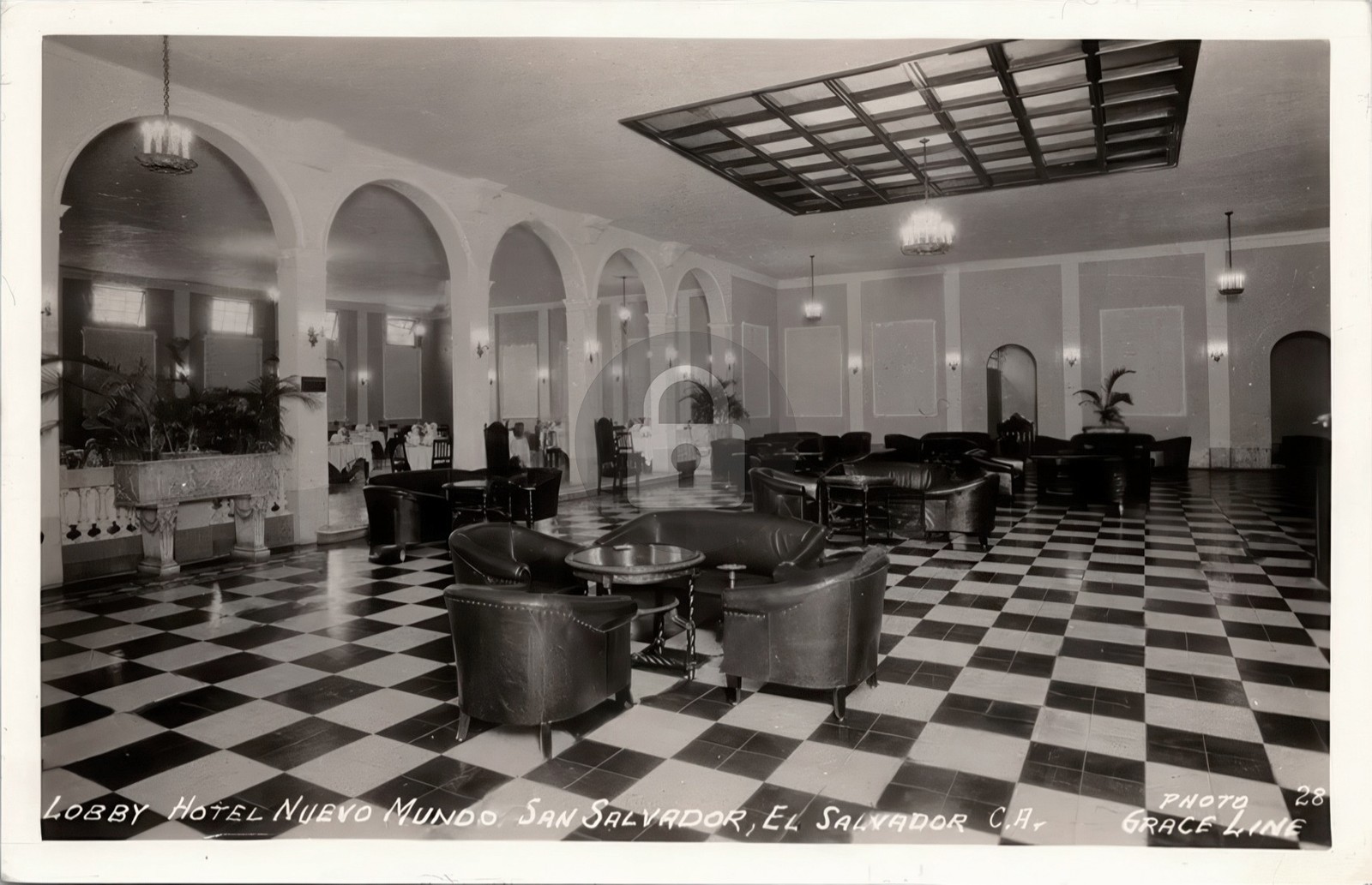 Nuevo Mundo Hotel Lobby SAN SALVADOR El Salvador Grace Line 1930s RPPC COPY