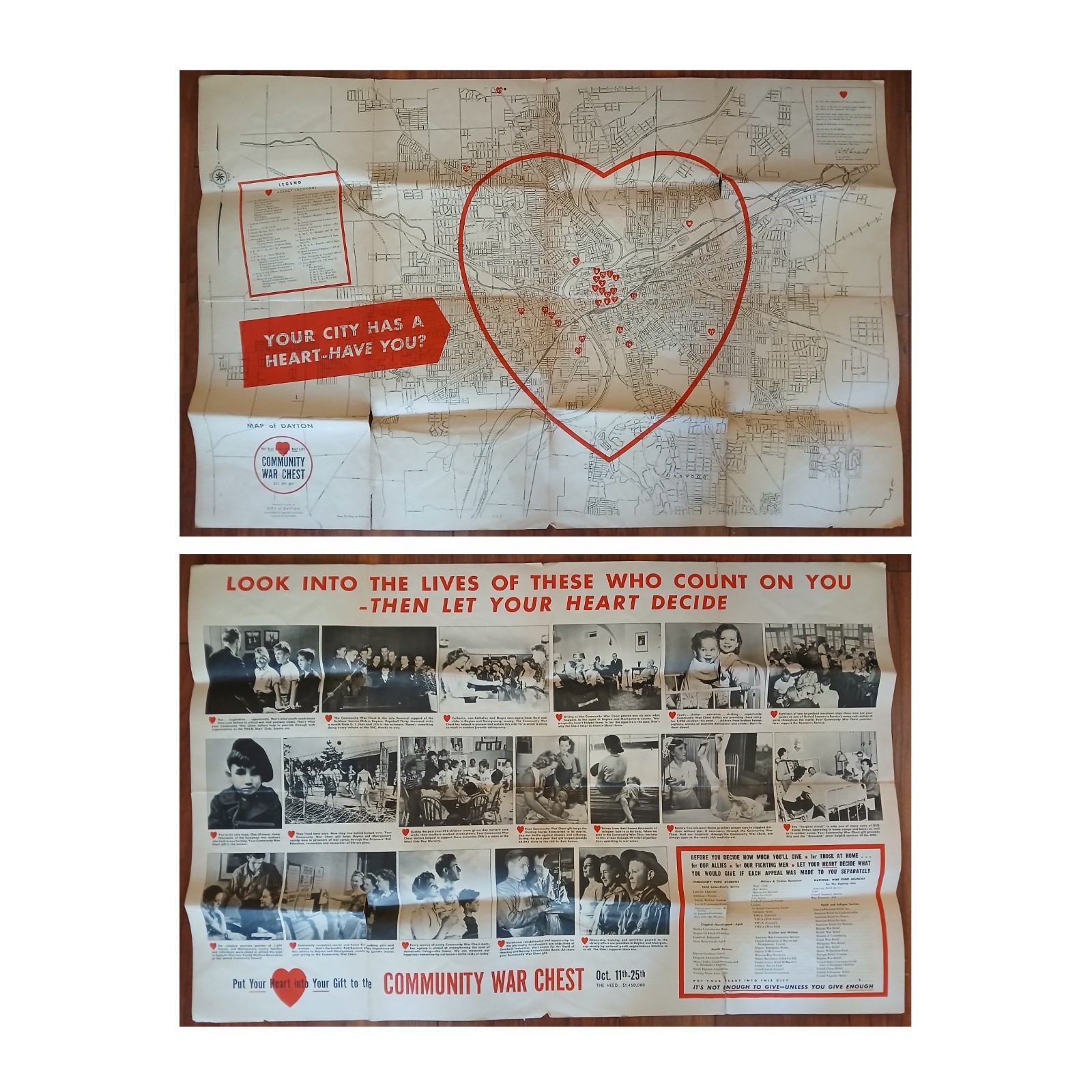 VTG 1940s War Era Dayton Ohio Community War Chest Map Poster 24x36 Patriotic USA