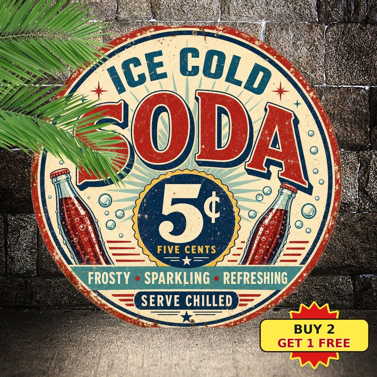 Retro Cent Soda Beverage Logo Round Tin Sign Vintage Cafe Refreshment Wall Art