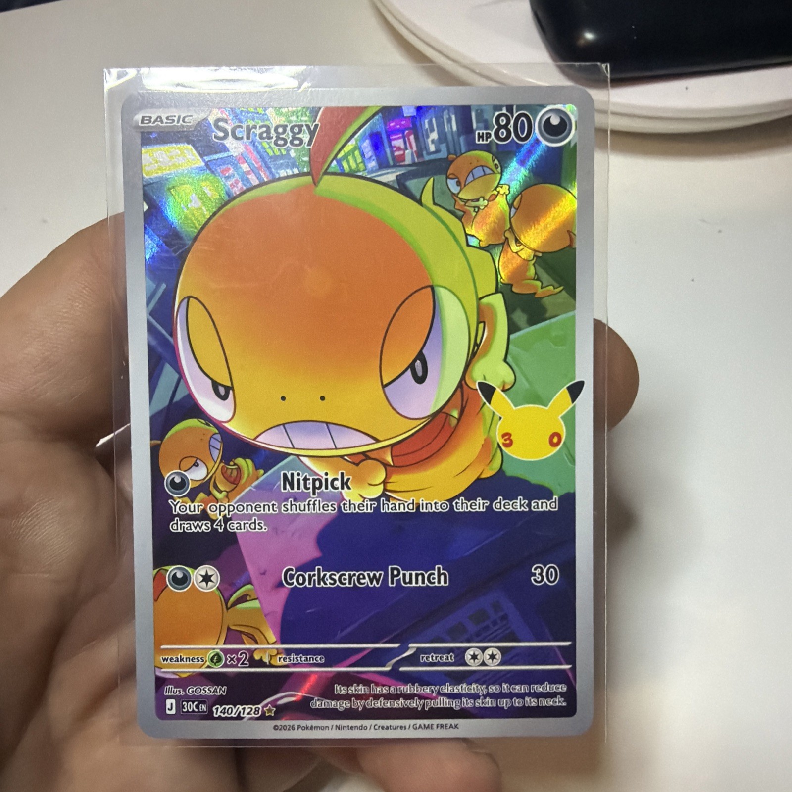 Pokemon Scraggy 140/128 Illustration Rare ME: 30th Celebration English