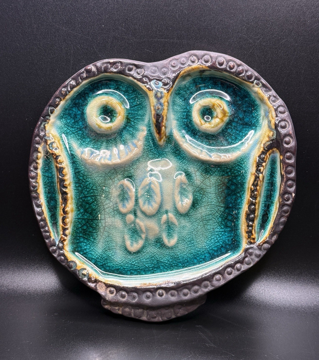 Mid Century Helmut Schaffenacker Owl German Art Pottery Wall Plaque Dish Tray 