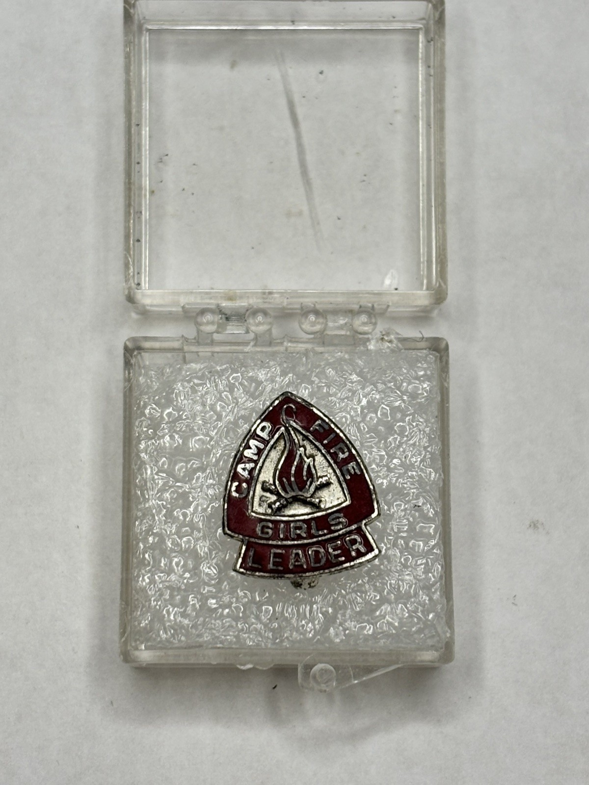 Vintage Sterling Camp Fire Girls Leader Lapel Pin - .925 Silver & Red Enamel - 