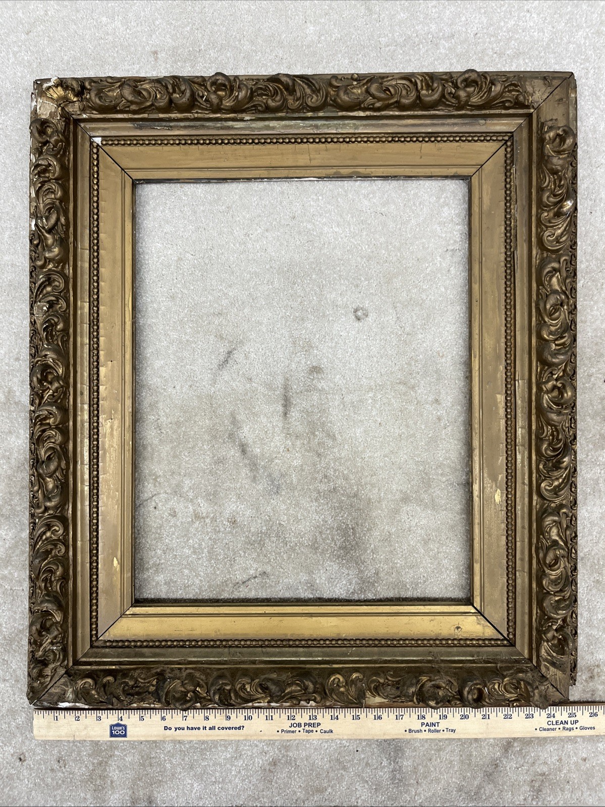 Vintage Wood Carved Paintin Gold Highlight Frame Oil Crafter 16”x20” Patina VTG