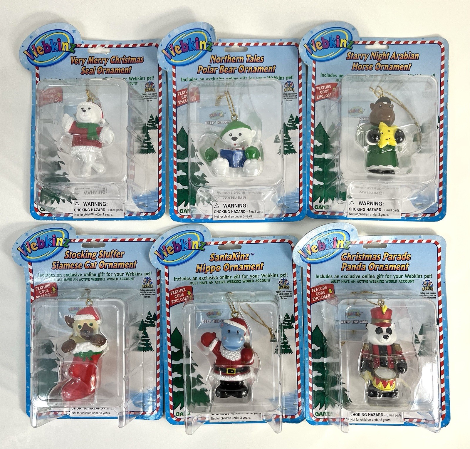 Webkinz Christmas Ornaments Lot of 6 Sealed Panda Horse Polar Bear Hippo Seal