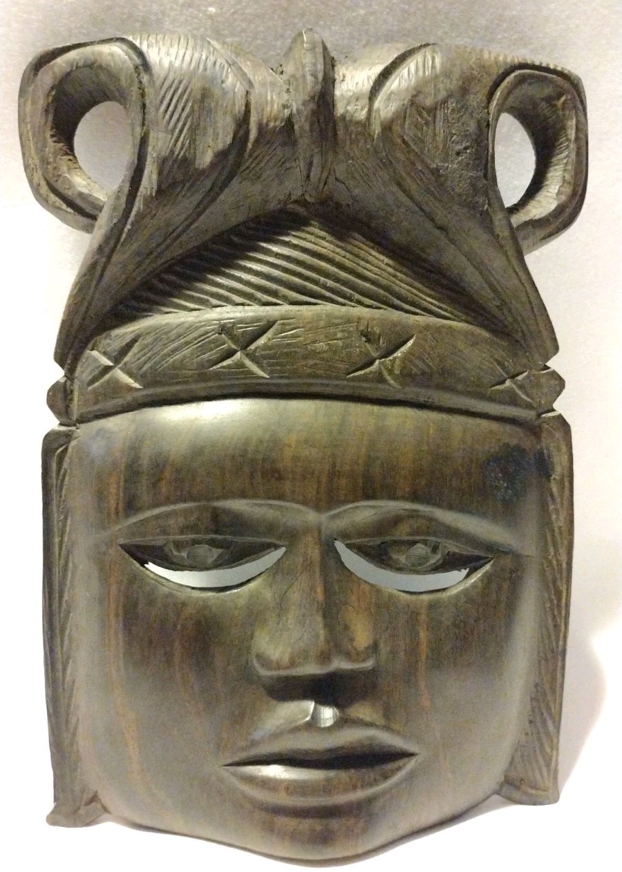 Vintage Hand Carved Wooden African Tribal Mask Hanging Wall Art B2
