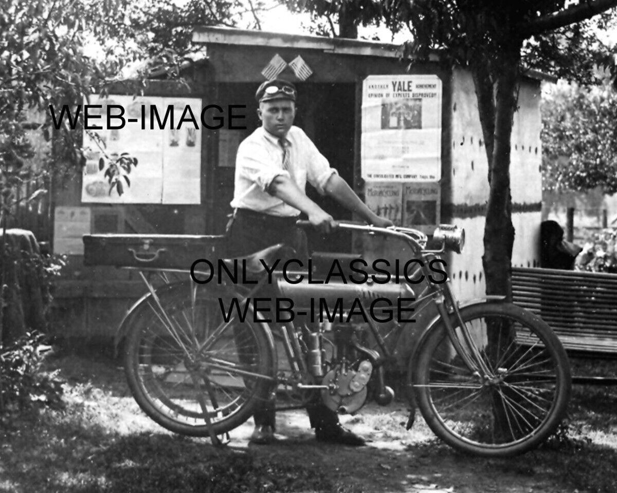 1915 YALE MOTORCYCLE PHOTO EARLY VINTAGE OLD SHED SHOWROOM DEALER SIGN AMERICANA