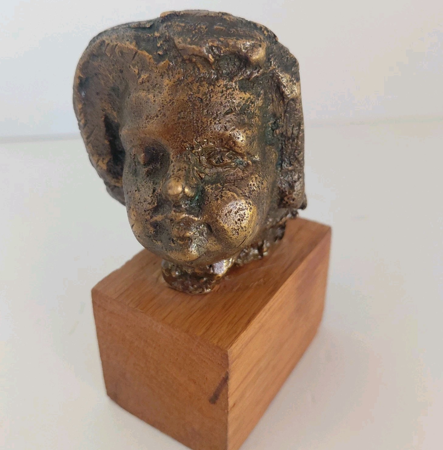 vintage expressionist bronze child bust Chalkware 