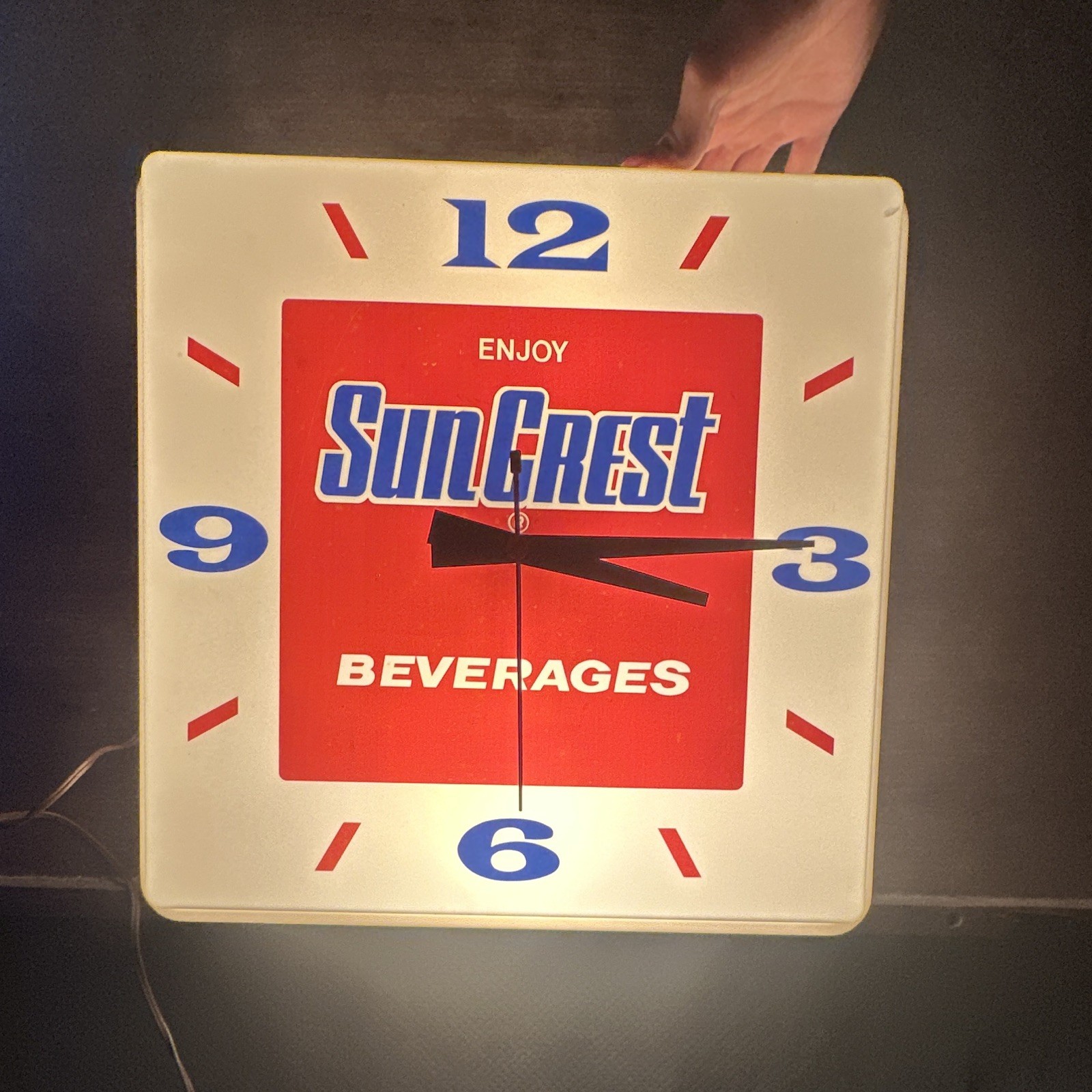 1950’s Vintage Lighted Square Advertising Wall Clock.