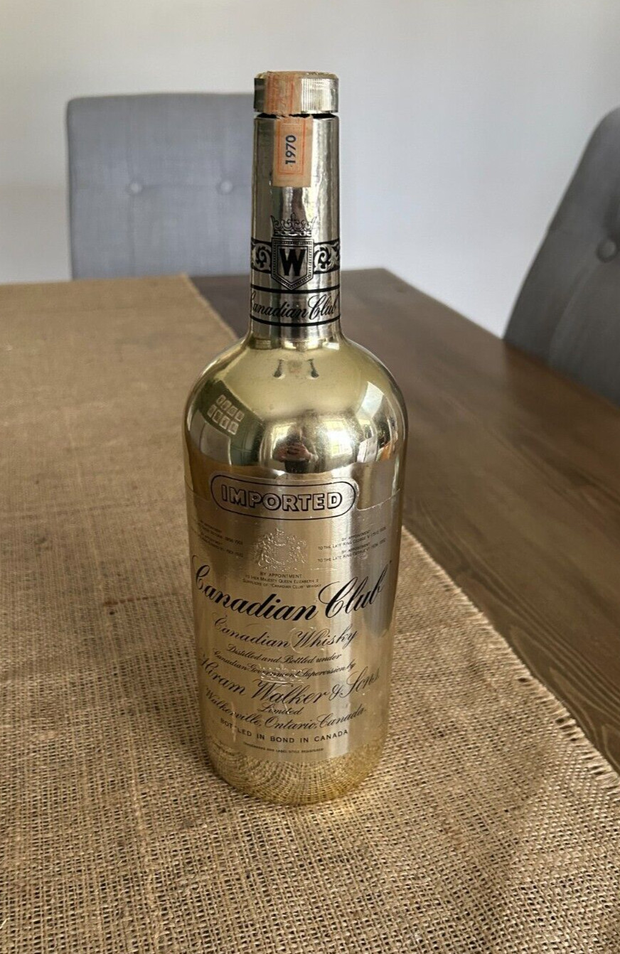 Vintage 1970 1976 Canadian Club Whiskey Gold Bottle Olympics Commemorative Empty