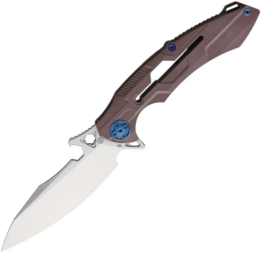 Rike Knife M3 Frame Lock Knife Brown G-10 Bronze Titanium 154CM Mirror Polish