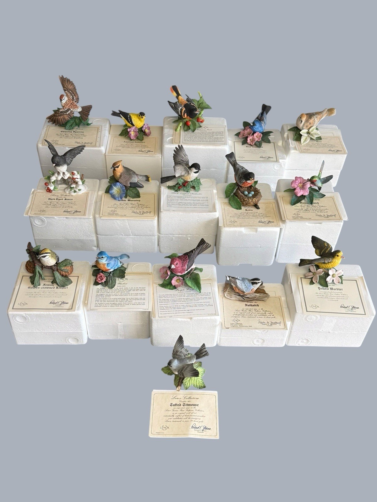 Lot of 16 Lenox Garden Birds Collection Porcelain Birds Mint All In Boxes Papers